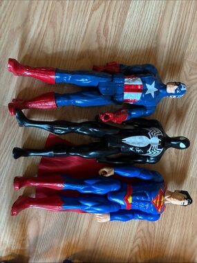 Marvel Red Blue Black Action Figure Lot (Captain America & Venom style)